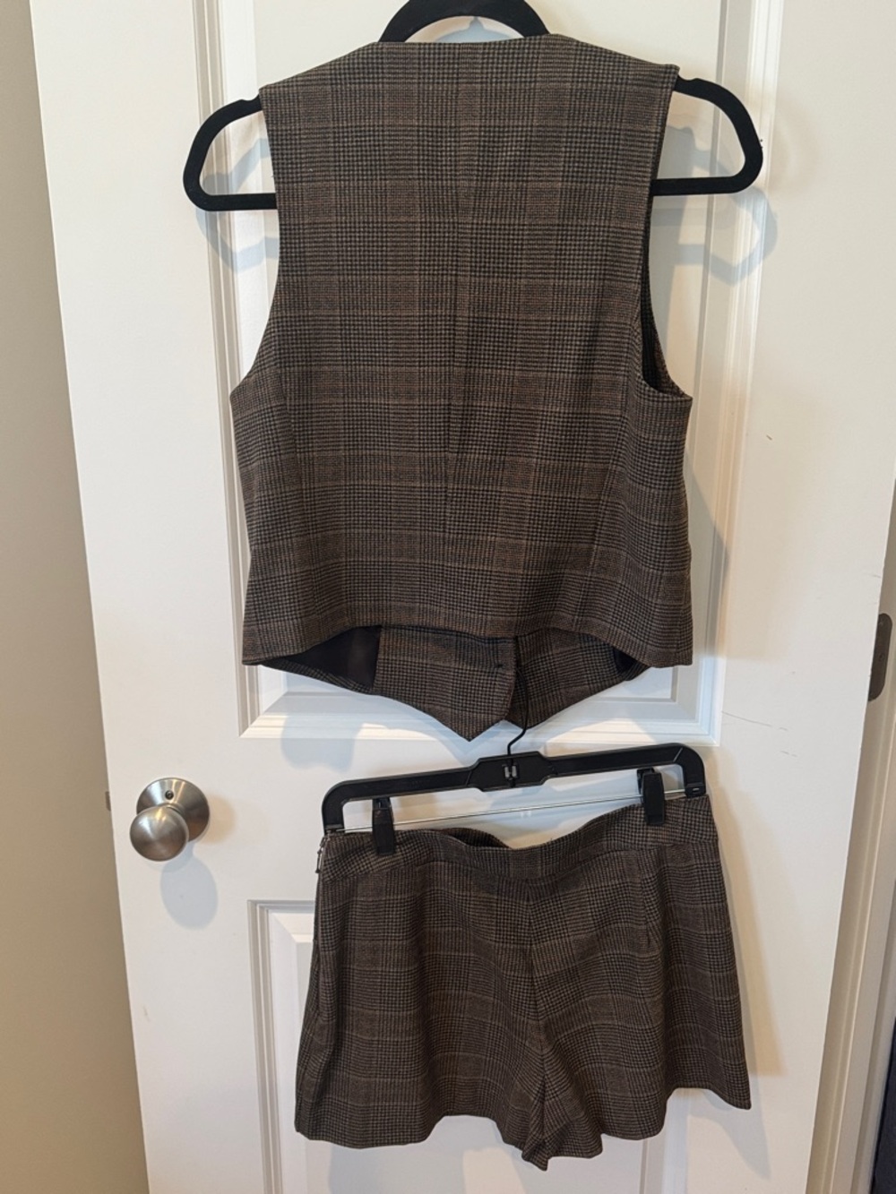 Zara Brown & Black Plaid Tailored Vest and Pleated Mini Skort Set - Picture 5 of 5